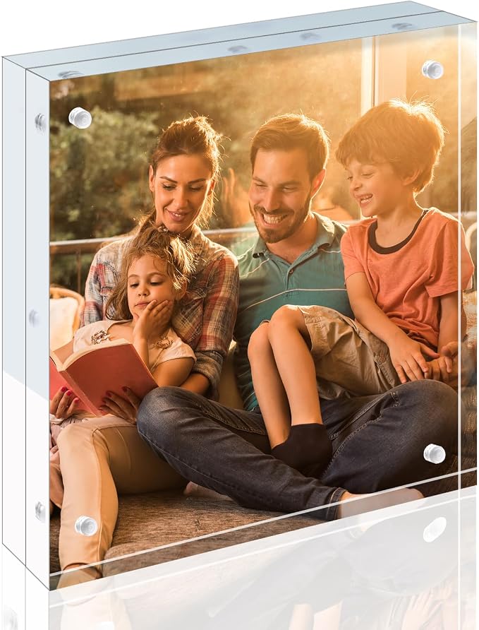 Egofine 8x8 Acrylic Frames 2 Pack, 20mm Thicker Frameless Clear Picture Frames, Double Sided Magnetic Picture Frames, Free Standing Desktop Display by Egofine