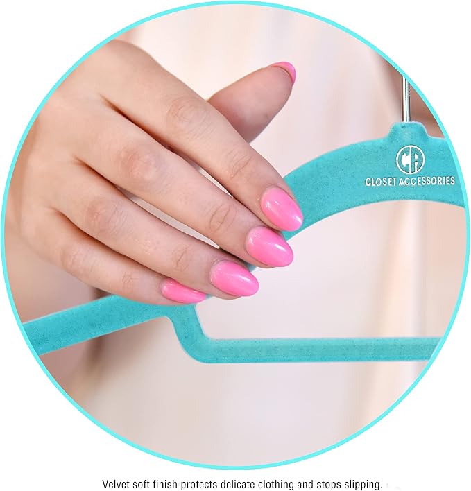Velvet Hangers, Non-Slip Ultra Slim Space Saving Hanger, with notches, tie bar, and Swivel Hooks, 30 Pack, with Bonus 20 Matching Velvet Finger Clips. Blue (Aqua) - Image 8