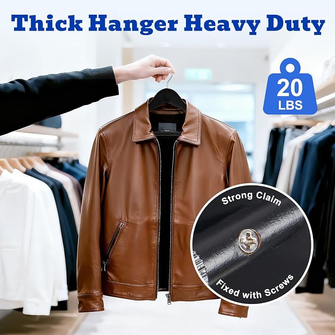 HOUSE DAY Wood Suit Hangers for Men 24 Pack, Smooth Wide Shoulder Wooden Hangers with Non Slip Pant Holder, Wide Hangers for Suits, Coats, Jackets, Heavy Wide Clothes Hanger, Black - Image 5