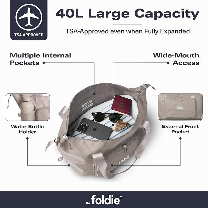The Foldie Foldable Travel Bag for Women - 40L Weekender Bag with Multiple Pockets - Carry On Expendable Travel Bag - Image 3