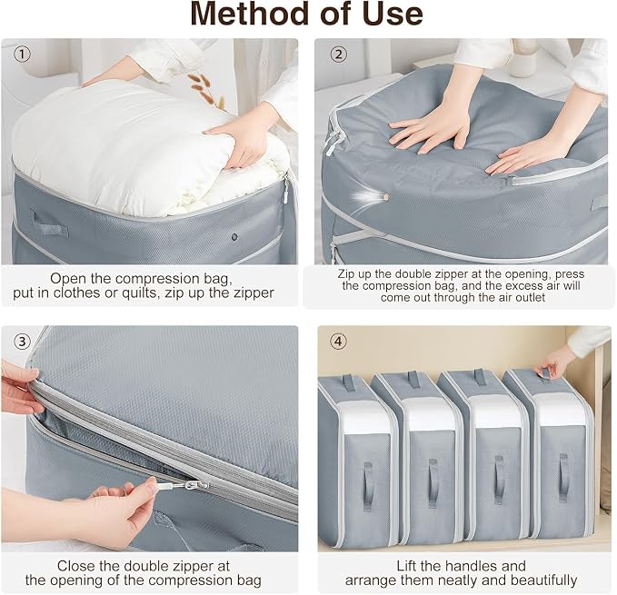 DIMJ Comforter Storage Bag - 110L Large Capacity Ultra Space Saving Self Compression Organize for Duvet, Pillow, Bedding, Blanket Sheet Storage Organizer Nylon Compression Bag for Storage - Image 4