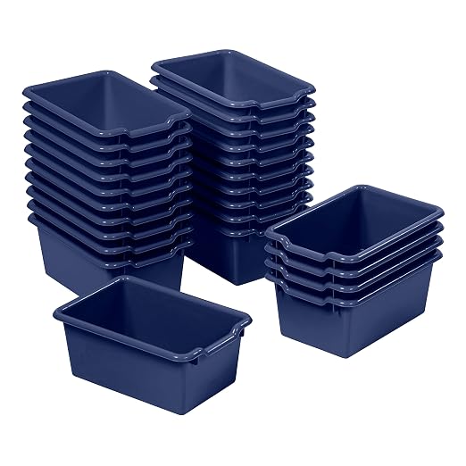 ECR4Kids Scoop Front Storage Bins, Multipurpose Organization, Navy, 25-Piece | Durable plastic, GREENGUARD Gold Certified, 1.2 gallon capacity, lightweight & nestable, built-in handle, classroom/home use by ECR4Kids
