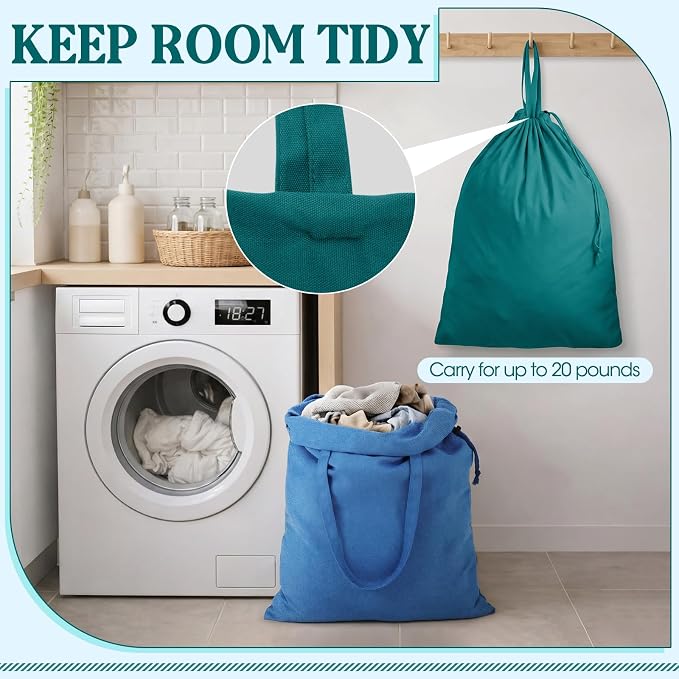 Zhehao 6 Packs Large Canvas Laundry Bags 20" x 28" Cotton Thick Cloth Laundry Bag with Handles & Drawstring Heavy Duty for Basket Hamper college Dorm Apartment Dwellers and Travel(Cool Color) - Image 4