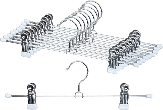 Mawa by Reston Lloyd Non-Slip Space-Saving Clothes Hanger For Pants & Skirts with Two Clips, Style K/40D, Set of 10, 15 3/4"L, White by Mawa