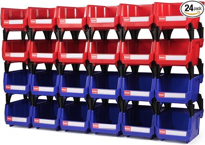24 Packs Stackable Storage Bins, 5" x 4" x 3" Organizer Bins, | Small Parts Bin for Garage, Craft, Workbench, Warehouse, Hardware & Office by Shineyaplus