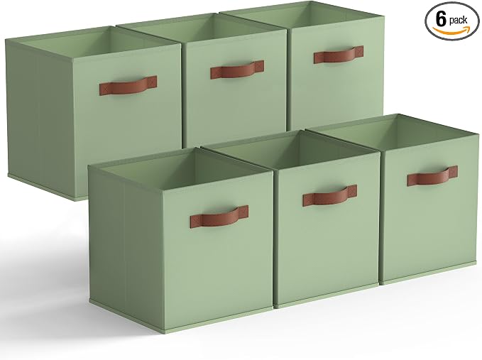 GRANNY SAYS 13 Inch Storage Cube Organizers, Sage Green, 6-Pack | Collapsible Storage Boxes with Thickened Base Plate, Sturdy Handles, Decorative Cube Storage Bins for Shelves, Closet by GRANNYSAYS