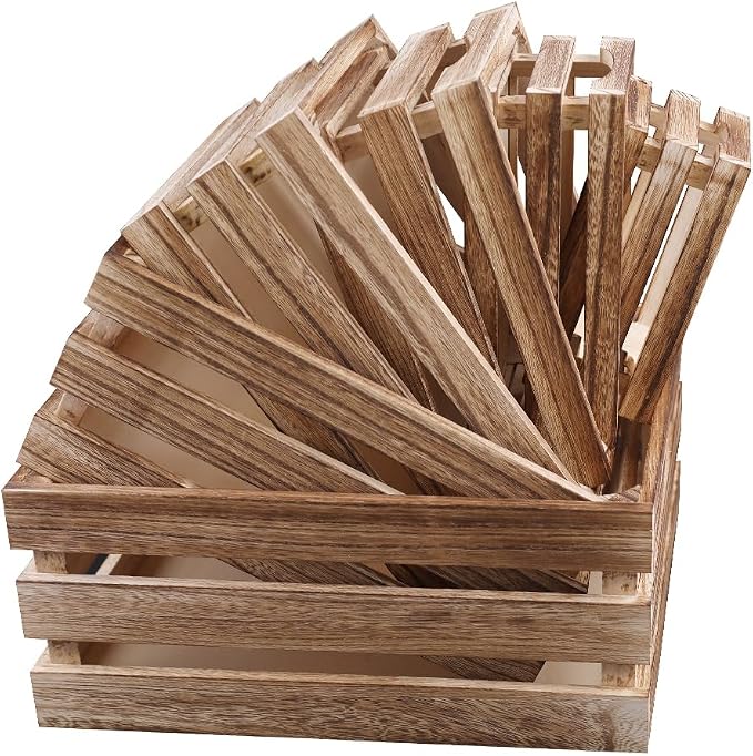 6 Pack Large Wooden Crates for Display Decorative Crates with Handle | Rustic Nesting Wooden Basket Decorative Farmhouse Wood Crate for Storage and Container, 6 Size Decor Boxes - Image 7