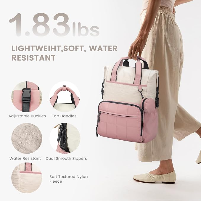 VONAL Diaper Bag Backpack, Lightweight Baby Diaper Bags, Travel Large Diaper Bag with Changing Station, Pink Diaper Backpack for Boys Girls Newborn with Insulated Pockets, Stroller Straps - Image 6