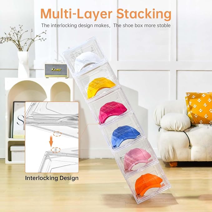 Stackable Clear Hat Organizer for Baseball Caps with Sliding Drawer | 2 Pack, Each Holds 12 Caps, Hat Storage Box for Closet, Transparent Hat Holder Display Case, Space-saving, Plastic - Image 4