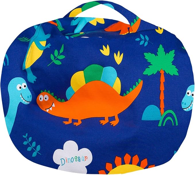 Posh Stuffable Kids Stuffed Animal Storage Bean Bag Chair Cover - Childrens Toy Organizer, Medium-27 - Canvas Dinos on Blue - Image 6