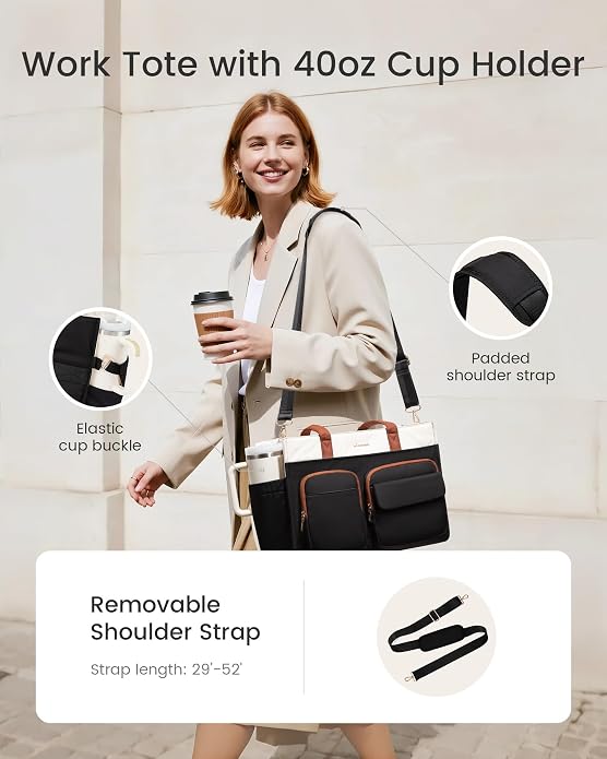 LOVEVOOK Teacher Tote Bag for Women,Multi-pocket Laptop Bag with Large Cup Holder,Nurse Bags Work Travel Computer Handbag - Image 3