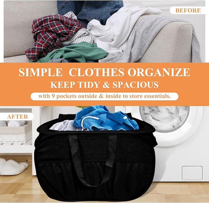 2 Pack Collapsible Laundry Baskets with Lid, Foldable Laundry Basket with Handy Pockets, Pop Up Laundry Hamper with Dual Handles, 99L Sturdy Hampers for Clothes, Groceries, Supplies, Tools, Black - Image 4