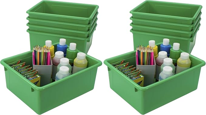 Storex Letter Size Deep Storage Tray – Organizer Bin for Classroom, Office and Home, Green, 10-Pack (62527A05C), 10 x 13 x 5 Inches by Storex