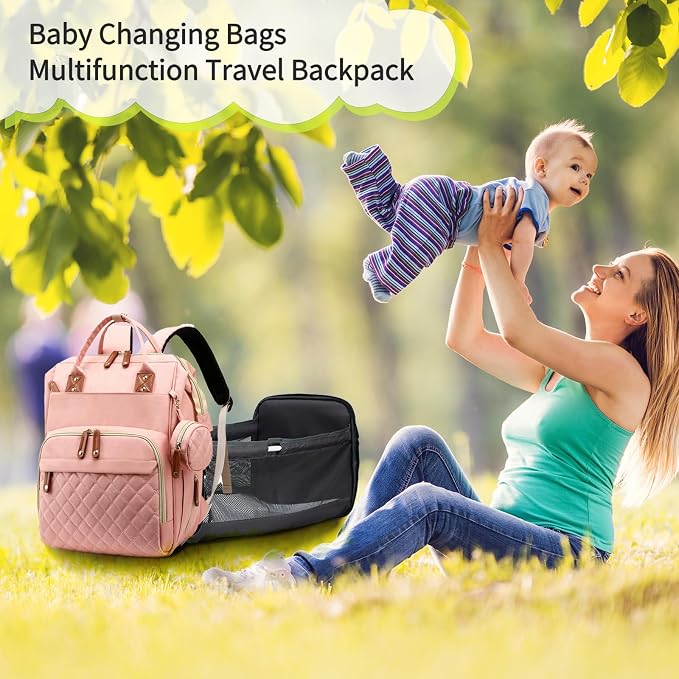 Diaper Bag with Changing Station, Waterproof 3 in 1 Diaper Backpack with Foldable Changing Pad, Large Travel Backpack for Mom & Dad, Baby Gift for Girl & Boy,Pink - Image 9