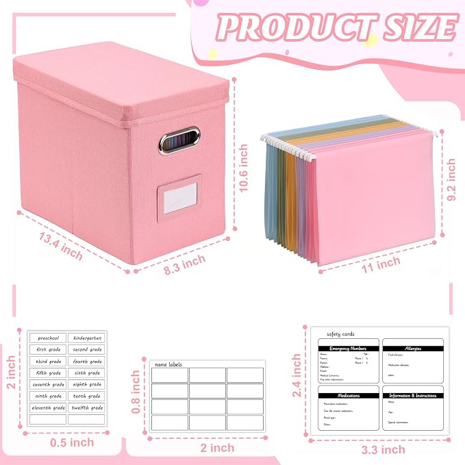 DOSTATNI School Years Organizer Kit K-12 School Years Memory Keeper with 15 Hanging File Folders Plastic 4 different Labels Memory Keepsake Box for kids Storage Pictures File Keeper (Pink) - Image 2