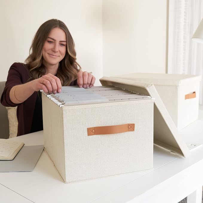 ZICOTO Decorative File Organizer Box Set of 2 and Photo Storage Boxes with Lids Bundle - Perfect to Safely Store Your Pictures, Documents, Scrapbooking Supplies, Keepsakes and Other Memories in Style - Image 5