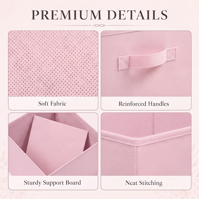 Yinder 4 Pcs Cube Storage Bin, Light Pink 14''x10''x8'' Storage Cubes | Kids Classroom Playroom Decor, Pink Bins, Foldable Baskets for Nursery Organizer Boxes Fabric Boxes - Image 3
