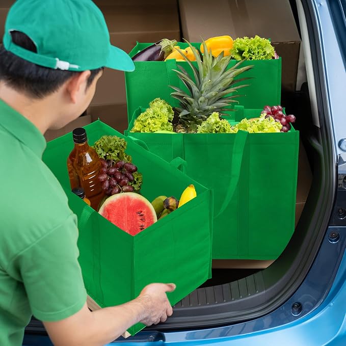 Hillban 30 Pack Large Reusable Shopping Bags Bulk | Heavy Duty Foldable Grocery Bags 16 x 13 x 10 Inch, Washable Portable Storage Totes with Reinforced Handles - Image 3