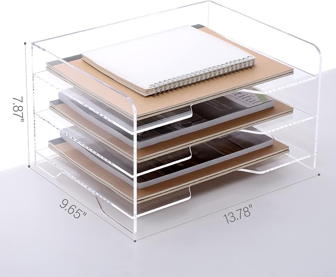 SANRUI Acrylic Paper Organizer Letter Tray for Desk, 3 Tier Enlarged File Sorter,Clear File Holder Desktop Shelf Document Storage for School Office Home - Image 2