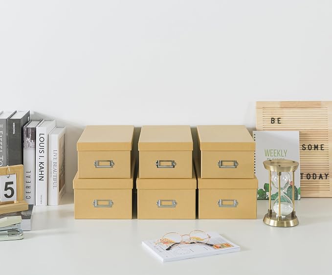 Soul & Lane - Kraft Photo Storage Boxes with Lids, Set of 6 in 2 Sizes | Cardboard Picture Organizers with Label Holders for Crafts, Decoupage and Collectibles, Large Brown Keepsake Containers - Image 4