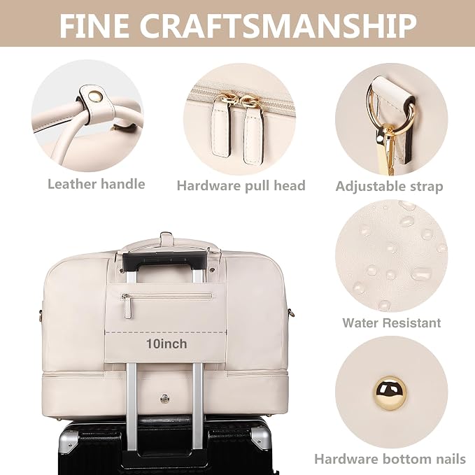 Large 4-in-1 Leather Duffle Bag for Travel Weekender Overnight Hospital Gym Bag for Men & Women, Carry On Airline Approved Personal Item Duffel Garment Bag Luggage with Shoe Compartment & Toiletry Bag - Image 5