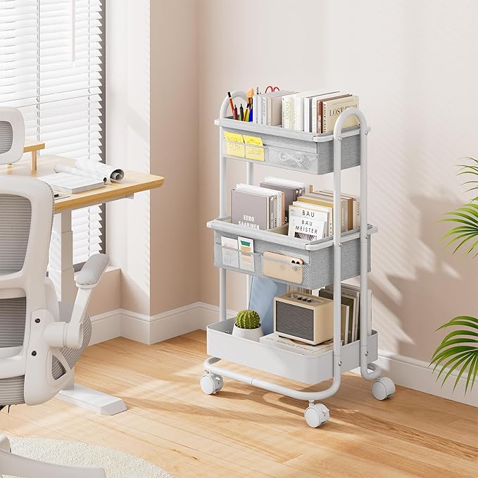 Modanais Baby Diaper Caddy Organizer Cart - 3 Tier Rolling Cart, Light Gray | Lockable Wheels, Baby Essentials Nursery Storage, Detachable Dividers - for Crib, Bedroom, Art & Craft Organizer - Image 6