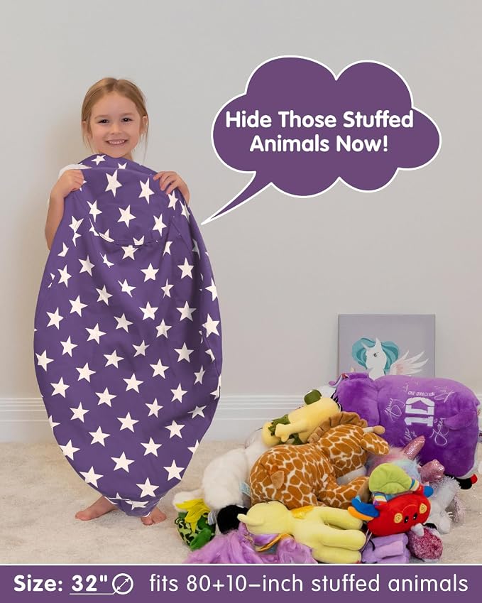 Aubliss Stuffed Animal Storage, Canvas Bean Bag Chairs Cover, Medium 32" | Kids Toy Storage Organizer for Blankets Towels Clothes - Image 3