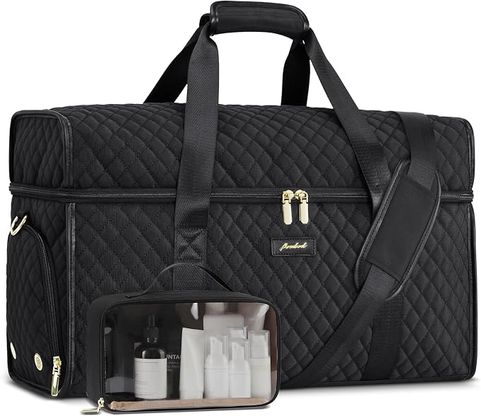 Weekender Travel Duffle Bag for Women: Overnight Bags with Shoe Compartment Carry on Bags for Airplanes with Toiletry Bag Weekend Yoga Gym Bag with Wet Pocket Travel Duffel Tote Bag Hospital Bag Black by FOCDOD