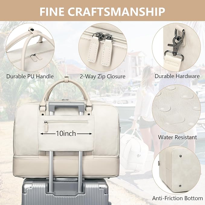 4-in-1 Waterproof Faux Leather Overnight Travel Bag for Women Men | Hospital Gym Weekender Bag Carry On Personal Item Travel Duffel Bags with Shoe Compartment Toiletry Bag Fit 21" Laptop - Image 5