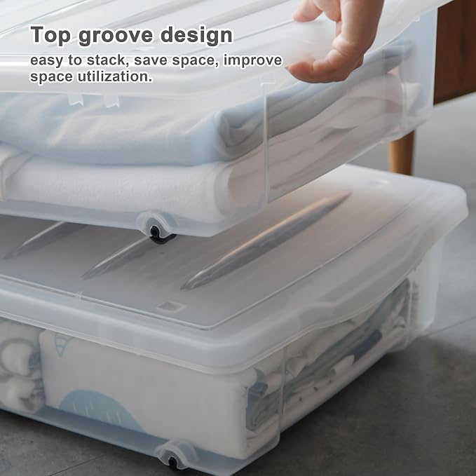 Citylife 57 QT Plastic Storage Bins with Double-Opening Lids, Storage Containers for Organizing, Large Clear Storage Box for Closet, Blankets, 2 Packs - Image 5