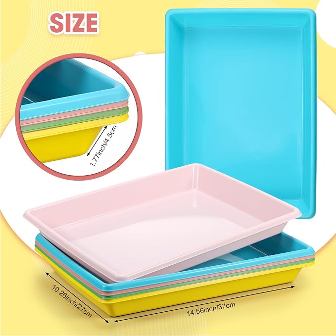 Maitys 15 Pcs Activity Plastic Art Trays 14.57 x 10.63 x 1.77 Inch Large Crafts Organizer Serving Storage Tray for Kids School Classroom DIY Project Painting Home Organizing Supply (Pastel) - Image 2