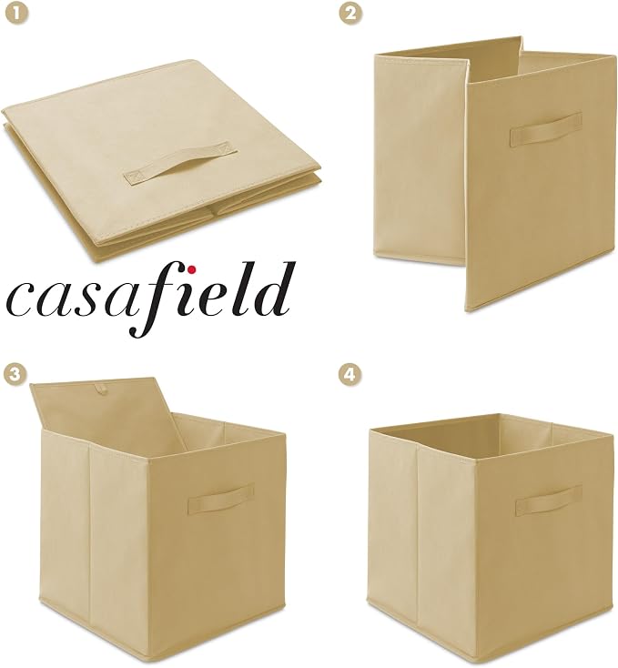 Casafield Set of 12 Collapsible Fabric Cube Storage Bins, Sandy Beige - 13" Foldable Cloth Baskets for Shelves, Cubby Organizers & More - Image 6