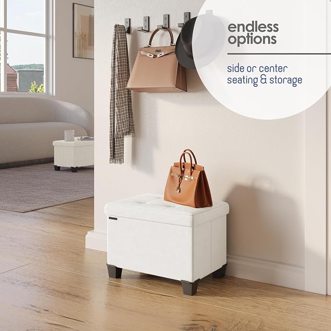 Storage Ottoman Cube with Small Bin, 16-in Square Ottoman with Storage for Living Room and Bedroom, Small Ottomans Foot Rest, Velvet Foot Stools Ottomans Max 330lbs, Cream - Image 6