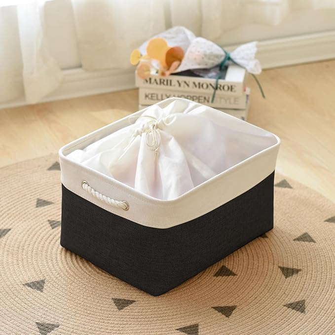 Organization and Storage Basket for Organizing - Jumbo 3 Pack 17.7x13.8x9.7 inch Fabric Storage Cubes for Closet Gifts Organizer Empty Book (White & Black) - Image 3