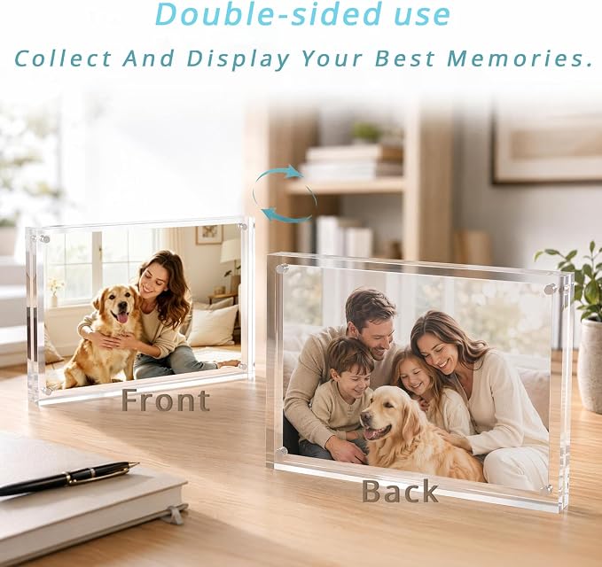 Meetu Acrylic Picture Frame 4x6,Clear Freestanding Double Sided 20mm Thickness Frameless Magnetic Photo Frames Desktop Display with Gift Box Package(1 Pack) - Image 5