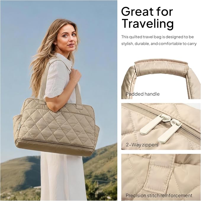 TOPEAST Duffel Bag for Women Travel, Expandable Quilted Duffle Weekender Overnight Bag with Adjustable Strap, Lightweight 33L Personal Item Bag Carry On for Gym Hospital - Image 7