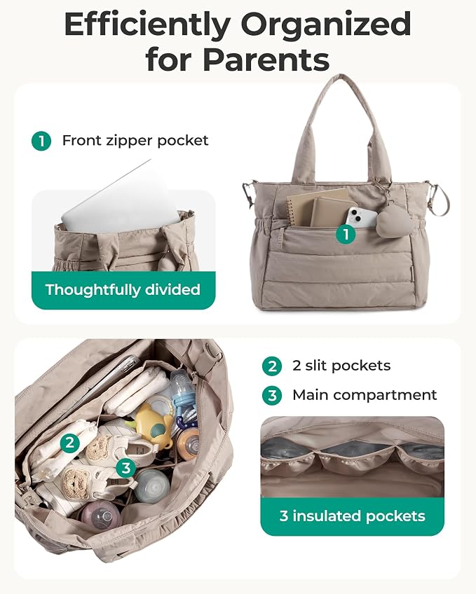 BAGSMART Diaper Bag Tote, Hospital Bag for Labor Delivery Travel Baby Tote | Lightweight Puffy Maternity Bag, Changing Pad & Pacifier Case, Large Capacity for Mom and Dad, Newborn Essentials - Image 2
