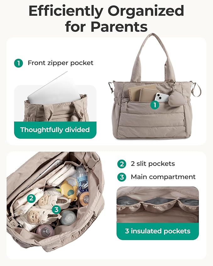 BAGSMART Diaper Bag Tote, Hospital Bag for Labor Delivery Travel Baby Tote | Lightweight Puffy Maternity Bag, Changing Pad & Pacifier Case, Large Capacity for Mom and Dad, Newborn Essentials - Image 2