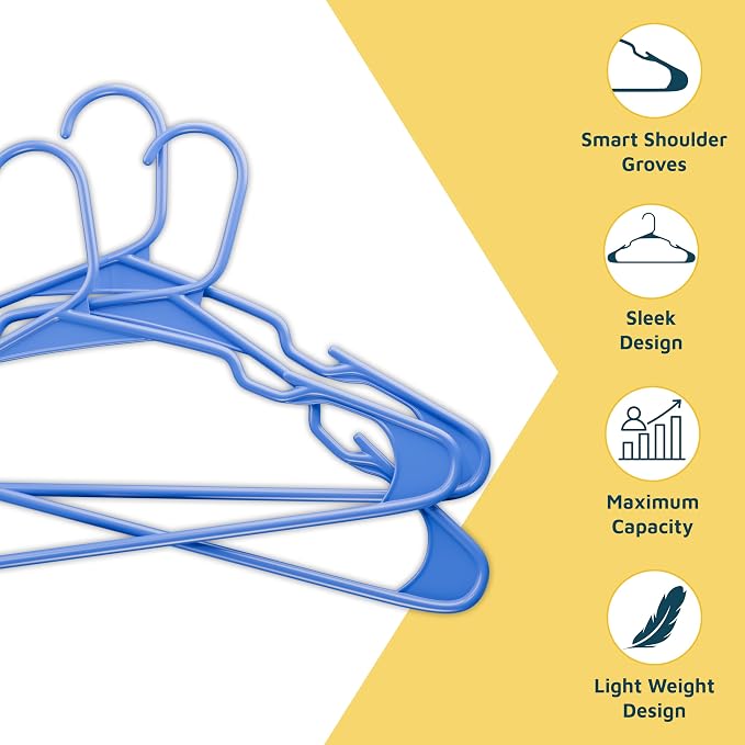 Lifemaster Plastic Clothes Hangers – Heavy Duty Hanger Set, for Organizing Clothes, Dresses, and Coat, Holds Up to 5 lbs, Space-Saving Hangers with Non-Slip Shoulder Grooves, Pack of 80, Blue - Image 4