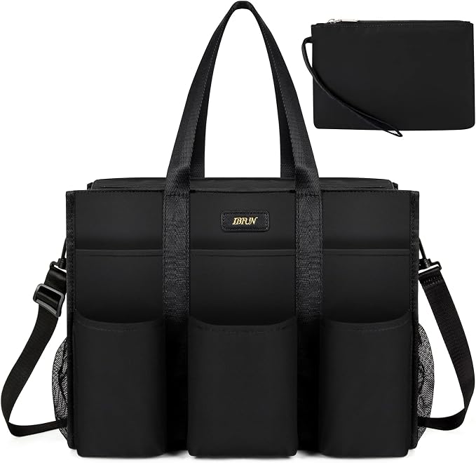 IBFUN Utility Tote Bag with 24 Pockets, Large Teacher Travel Tote for Women | Large Work Tote Bag 2pcs with Zipper for Travel Daily School Teacher Nurse, Large Lightweight Laptop Shoulder Bag Handbag by IBFUN
