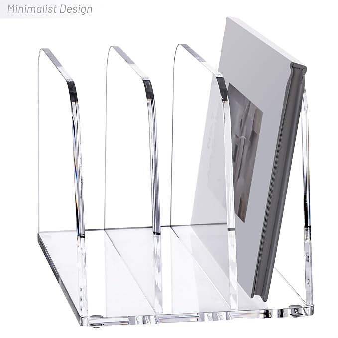 YUXUN Clear Acrylic Desktop File Sorter Organizer,Upright File Organizer, 3-Section Bookshelf for Home Office & Classroom - Image 7
