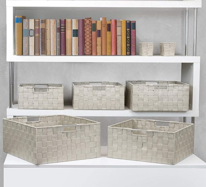 Sorbus Storage Baskets for Organizing (Set of 7), Mesh Hand-Woven Design, Linen Closet Organizers and Storage, Organizer Storage Baskets for Shelves, Variety Pack Organizers and Storage (Beige) - Image 5