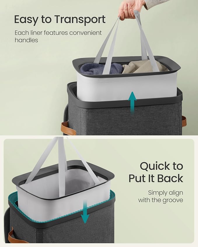 SONGMICS Laundry Basket, 26.4 Gal. Laundry Hamper, Easy Assembly, with Lid and Handles, Removable Liner, 16.5 x 12.6 x 29.5 Inches, Ink Black ULCB811BH01 - Image 5
