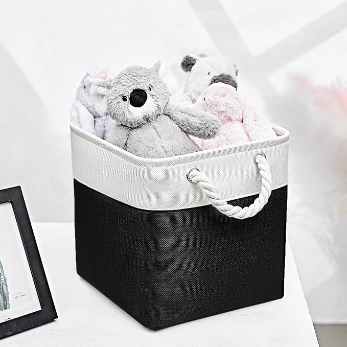11x11 Inch Cube Storage Bins, 6 Pack Fabric Storage Cubes for Shelves, Cube Organizer Bins with Handles, Cloth Cubby Storage Bins for Home(White/black) - Image 3