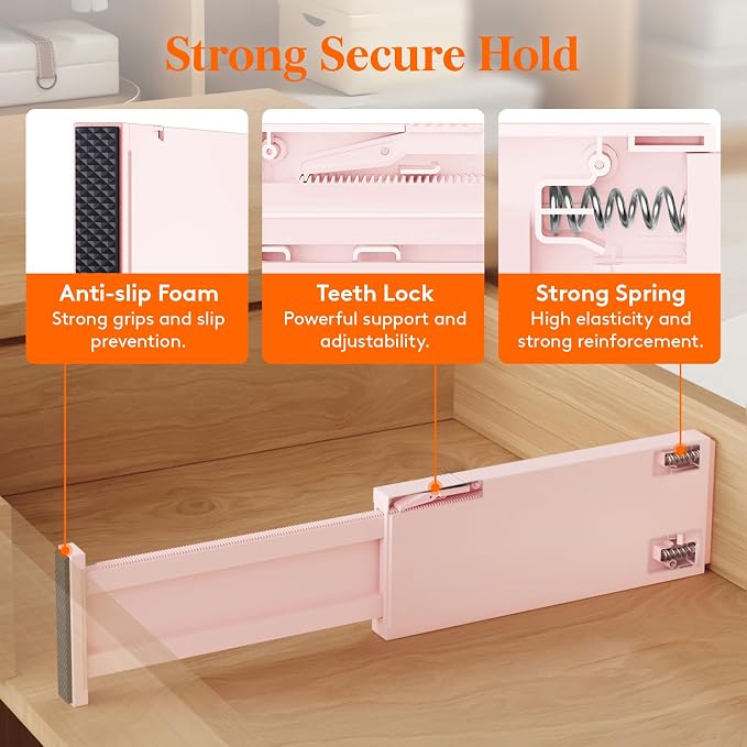 Lifewit 4" High Upgrade Drawer Divider, Adjustable Drawer Organizer Clothes | 6 Pack 11"-17" Expandable Pink Plastic Drawer Separator for Dresser, Kitchen, Closet, Nursery, Office Organization & Storage - Image 3