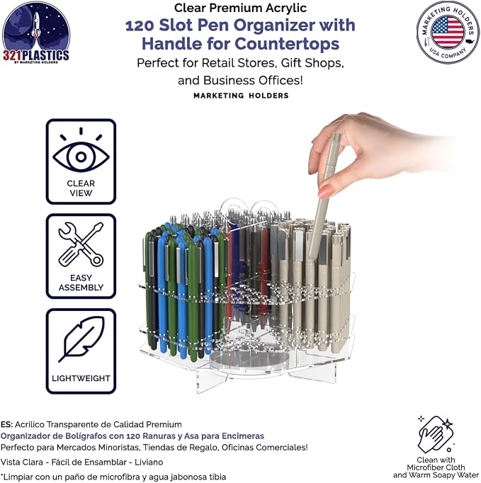 Marketing Holders 4 Pack Rotating Beaded Pen Holder Makeup Brush Organizer Clear Acrylic Multi Hole Sleek Look Display Marker Caddy for Schools Retail Stores and Craft Supply Warehouses - Image 2