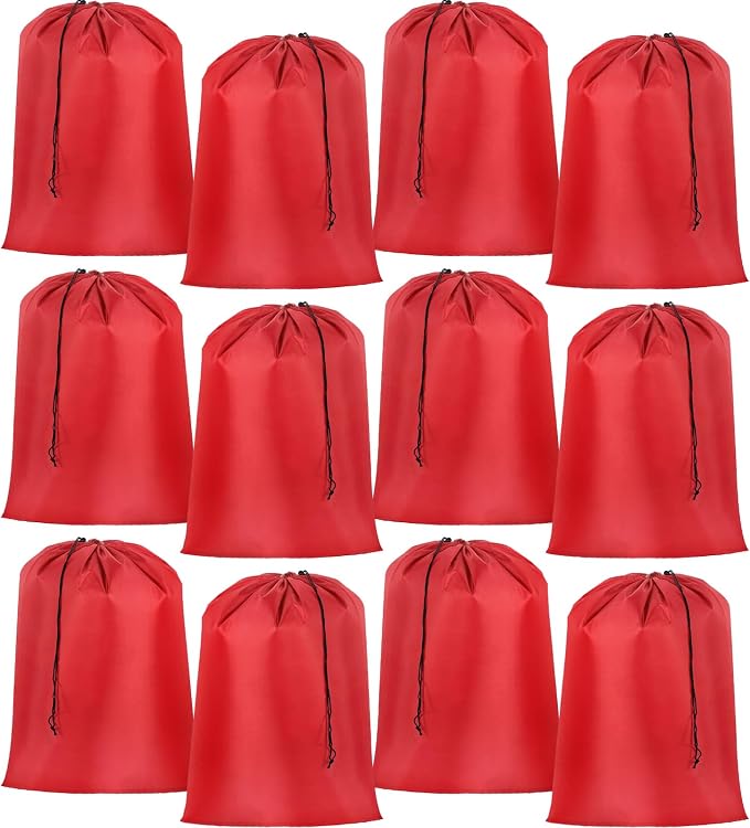 Woanger 12 Pack 28 x 45 Inch Extra Large Laundry Bags Bulk, Red | Washable Polyester, Drawstring Closure, For Clothes and Bedding, Foldable for College Dorms, Hotels, Camping and Travel by Woanger
