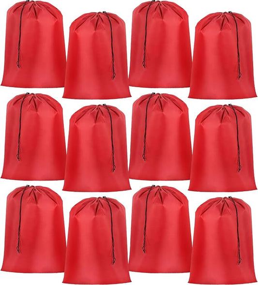 Woanger 12 Pack 28 x 45 Inch Extra Large Laundry Bags Bulk, Red | Washable Polyester, Drawstring Closure, For Clothes and Bedding, Foldable for College Dorms, Hotels, Camping and Travel by Woanger