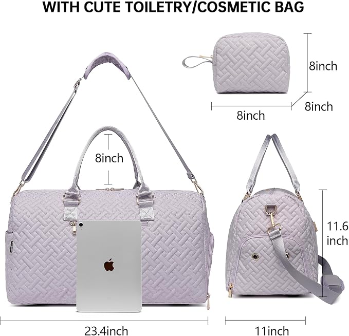Duffle Bag for Travel, Weekender Bag with Shoe Compartment, Carry On Overnight Bag for Women with Toiletry Bag, Gym Bag with Wet Pocket, Hospital Bags for Labor and Delivery Beige - Image 2