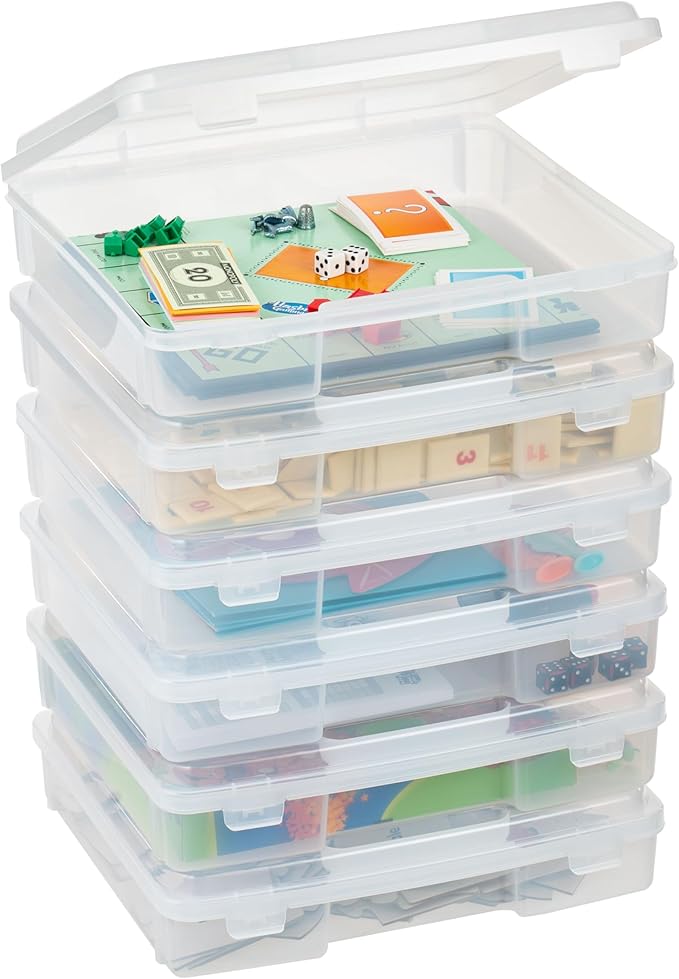 IRIS USA Board Game Storage |Made in USA| Thick Craft Case (6-Pack) - Clear | Fits 8.5" x 11" & A4 Paper, Organizers with Built-In Handle & Snap-Tight Lids, Containers for Puzzles, Art & Scrapbooking by IRISUSA